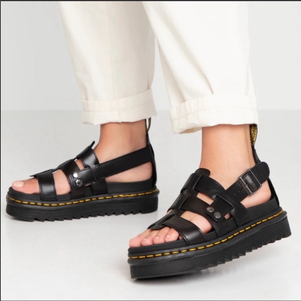 NEW Dr. Martens Terry  Leather Strap Sandal in Black Brando W Sz. 9, M Sz. 8